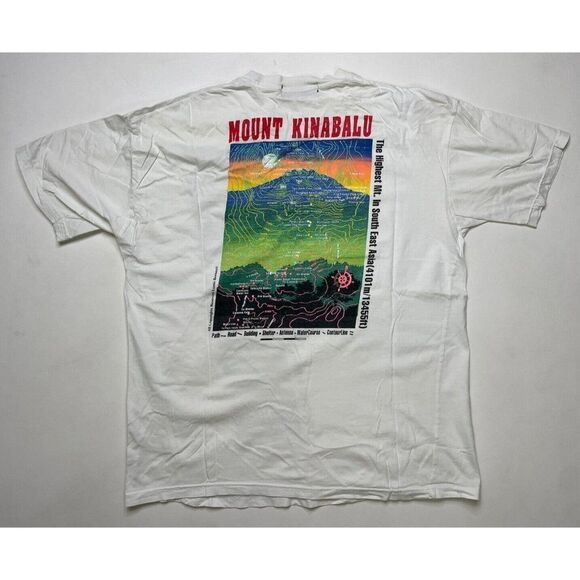 VINTAGE Mount Kinabalu Sabah Highest Mountain Asia Graphic T-shirt Men XL 90s - Picture 1 of 9